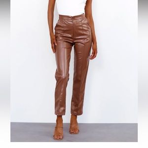 Brown faux leather pants
